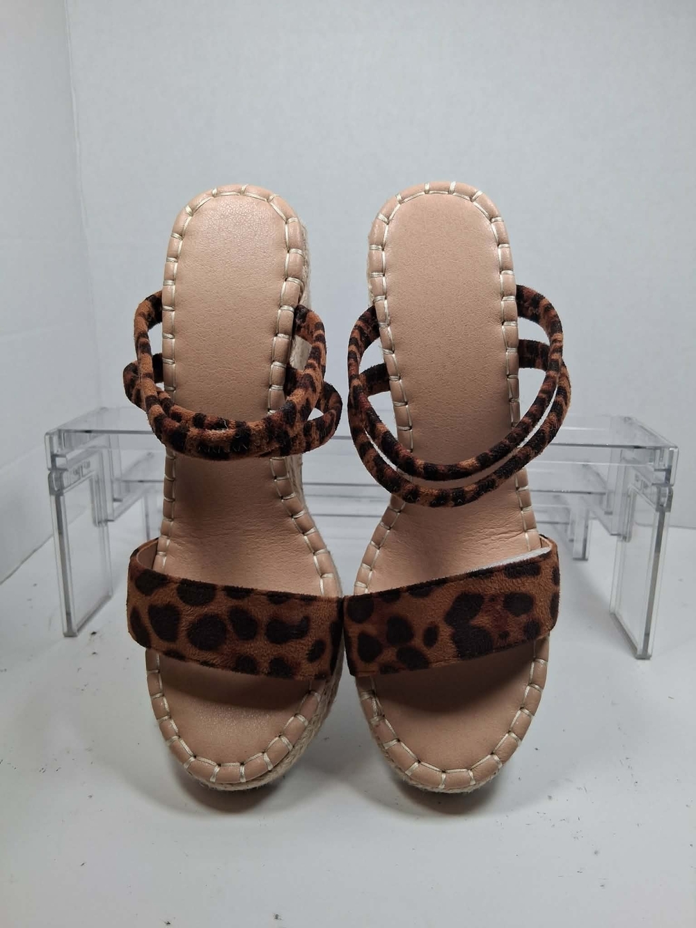 Leopard Animal Print Braided Espadrille Slip-On Strappy Wedge Women's Sandal,5.5